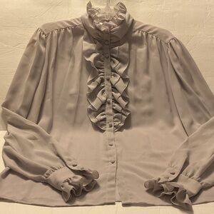 Vintage Elegant Ruffled Blouse - Dove Gray (Ralph Lauren Esthetics)